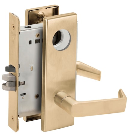 Schlage Grade 1 Entrance Office Mortise Lock, Less Cylinder, 06 Lever, N Escutcheon, Satin Brass Finish, Fie L9050L 06N 606